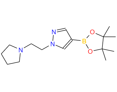 CAS：1000802-52-7，中文名稱(chēng)： 1-[2-(1-吡咯烷)乙基]-4-(4,4,5,5-四甲基-1,3,2-二噁硼烷-2-基)-1H-吡唑