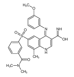 CAS： 801312-28-7，中文名稱： 6-[[3-[(二甲基氨基)羰基]苯基]磺酰]-4-[(3-甲氧基苯基)氨基]-8-甲基-3-喹啉甲酰胺 