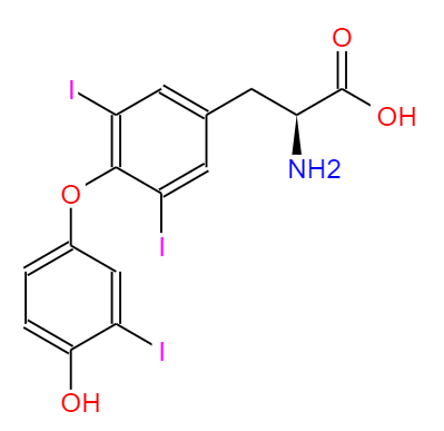 CAS： 6893-02-3，中文名稱(chēng)： 三碘甲狀腺原氨酸 英文名稱(chēng)：3,3',5-Triiodo-L-thyronine 