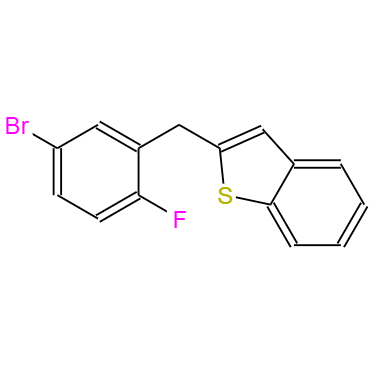 CAS：1034305-17-3，中文名稱(chēng)： 2-(5-溴-2-氟芐基)苯并噻吩 英文名稱(chēng)：Benzo[b]thiophene, 2-[(5-broMo-2-fluorophenyl)Methyl]-