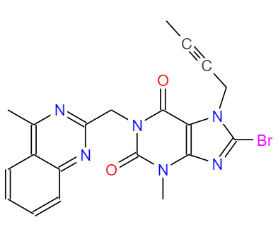 CAS： 853029-57-9，中文名稱： 8-溴-7-丁炔-3-甲基-1-(4-甲基-喹唑啉-2-甲基)-3,7-二氫-嘌呤-2,6-二酮
